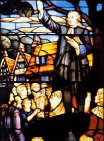 John Wesley stained glass window by Ed Moultrie from cover of the book.
